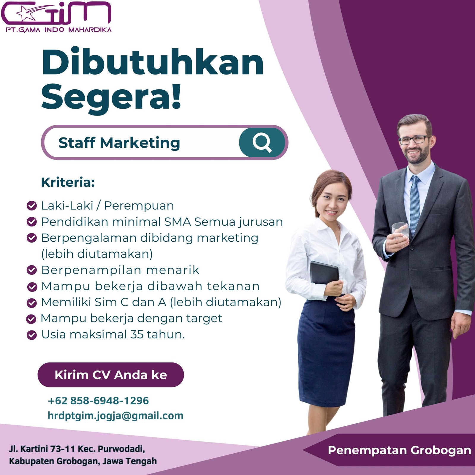 lowongan pekerjaan staf marketing grobogan