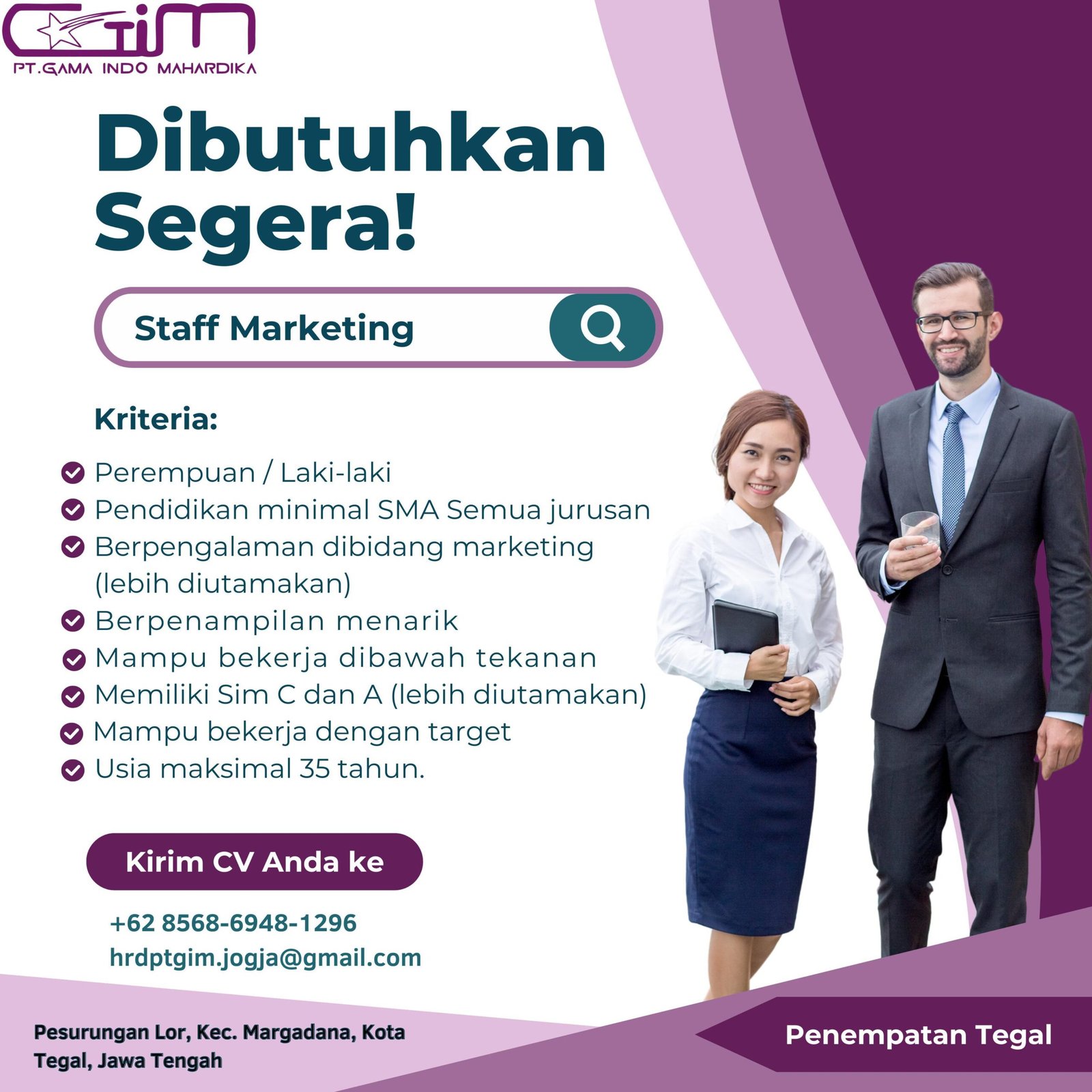 lowongan pekerjaan staf marketing tegal